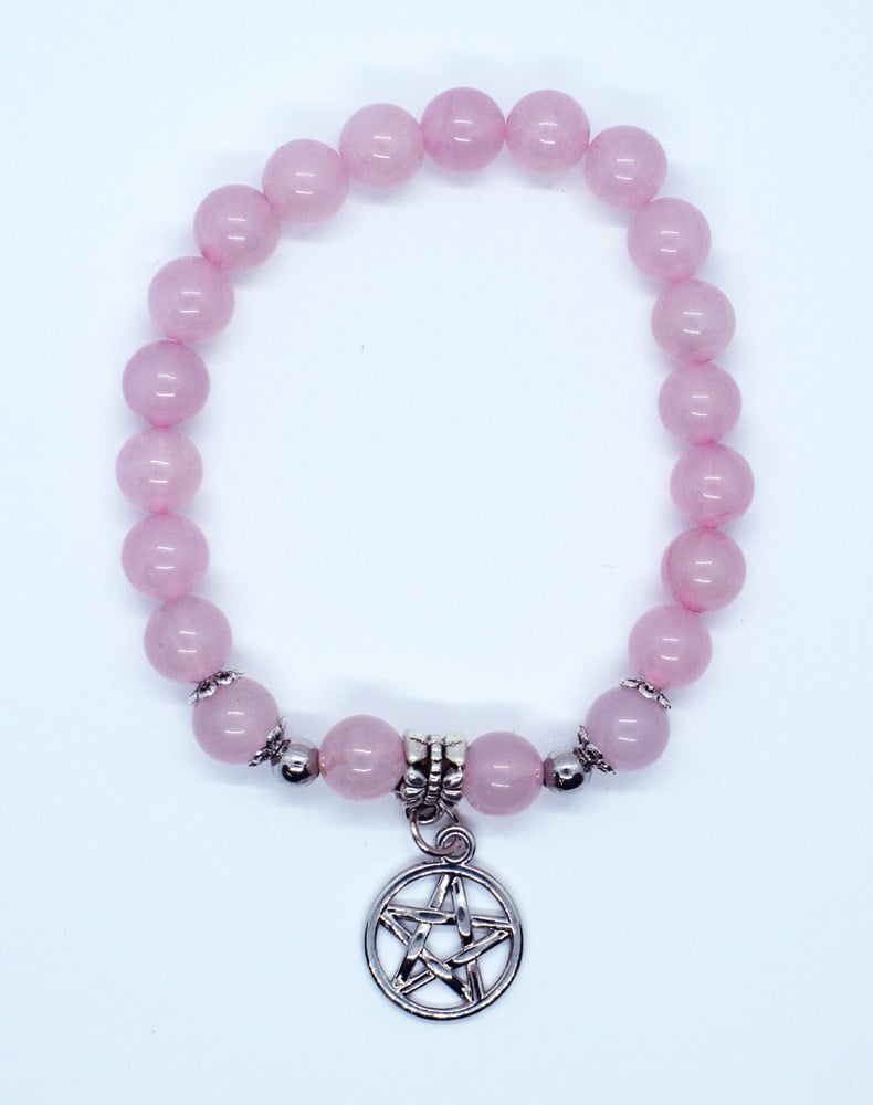 Bracelet 8mm Bead Rose Quartz Pentagram