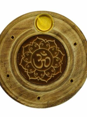 Incense Holder Wood Round Om
