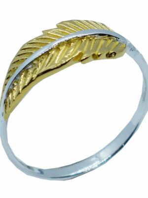 Silver Ring Feather Gold
