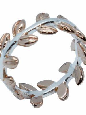 Silver Ring Leaves 2Tone Rose