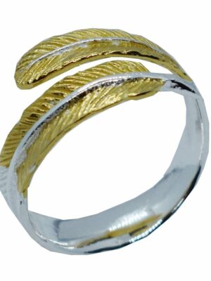 Silver Ring Feathers 2 Tone Gold Plated