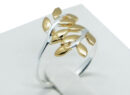 Silver Ring Leaves Two Tone Gold
