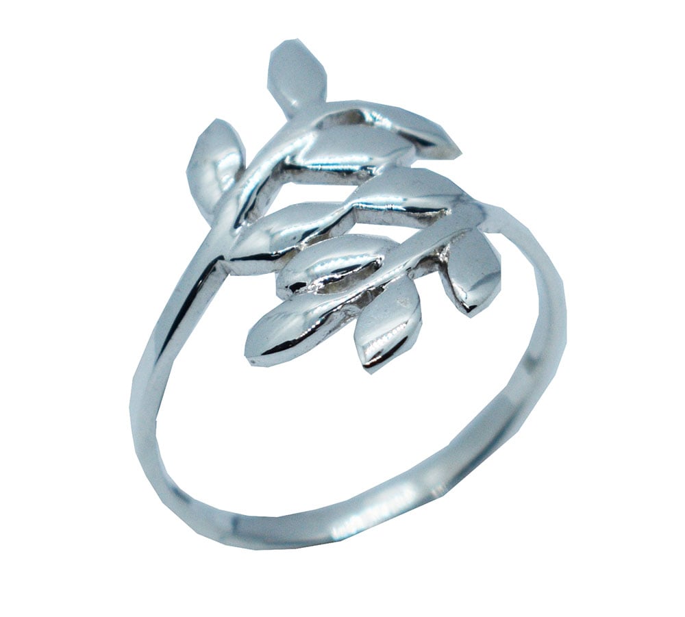 Silver Ring Leaves Plain