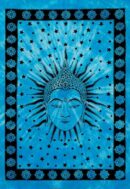 Bedspread Double Buddha Head Blue