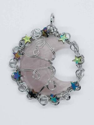 Pendant Stars Wired Rose Quartz Moon