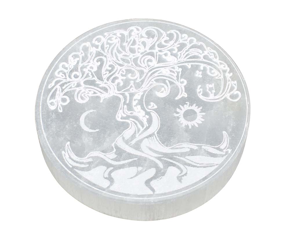 Selenite Disc Tree of Life 10cm