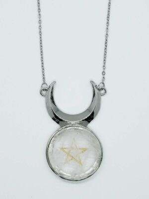 Necklace Round Pentagram Clear Quartz