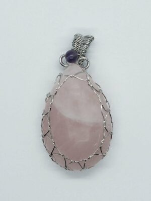 Pendant Drop Wired Rose Quartz