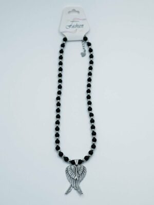 Necklace Steel Obsidian Wings