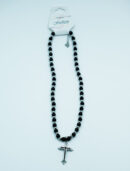 Necklace Steel Obsidian Cross
