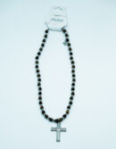 Necklace Steel Tiger Eye Cross