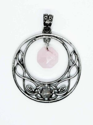 Pendant Circle Faceted Rose Qz