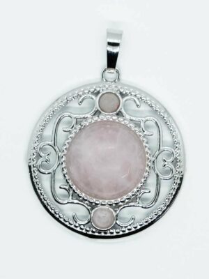 Pendant Round Lacy Rose Quartz