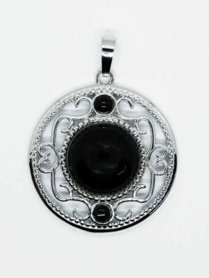 Pendant Round Lacy Obsidian
