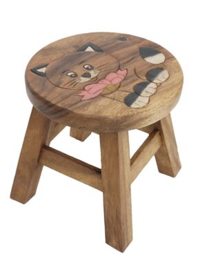 Stool Wooden Cat With Bow 10"