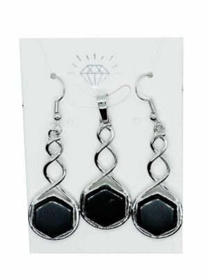 Pendant-Earring Set Hex Obsidian