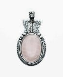 Pendant B/fly Oval Rose Quartz