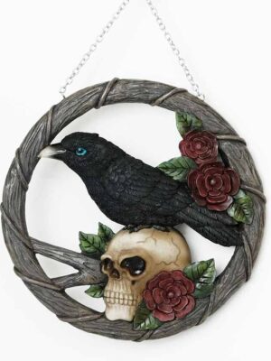 Hanging Raven On Skull Rose