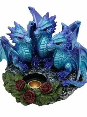 Candle Holder 3 Dragons Blue