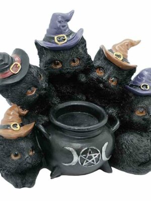 Candle Holder 5 Witch Cats