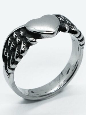 Ring Stainless Heart w Wings