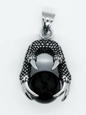 Pendant Steel Claw Black Ball