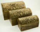 Box Wood 3 Elephants Set of 3