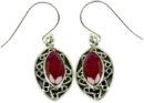 Silver Earring Ruby Oval