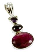 Silver Pendant Ruby Plain