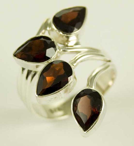 Silver Ring Garnet 4 Tear Drop