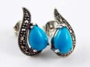 Earring Marcasite Teardrop Stone Inset Turquoise
