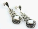 Earring Marcasite Square Stone Drop Mother Of Pearl