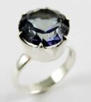 RING SILVER CIRCLE STONE CLAW INSET MYSTIC TOPAZ BLUE