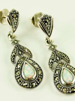 Silver Earring Marcasite Opal
