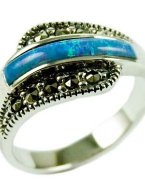 Silver Ring Marcasite Blue Opal