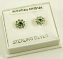 Silver Earring Flower Aqua