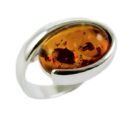Silver Ring Amber Oval