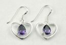 Silver Earring Heart Amethyst Colour CZ