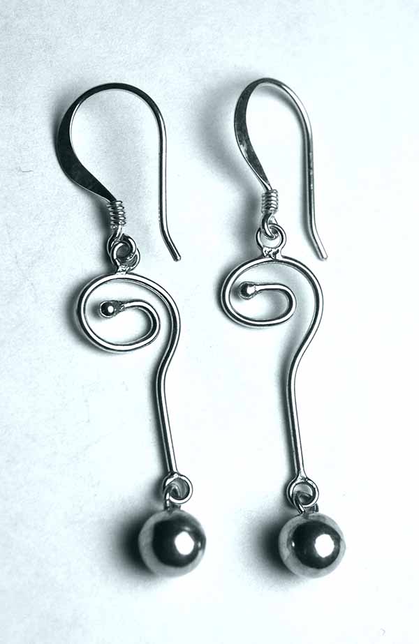 Silver Earring Long Swirl