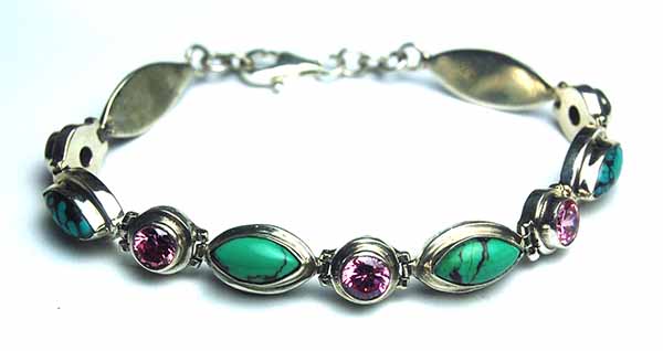 Silver Bracelet Turquoise And Rose Quartz