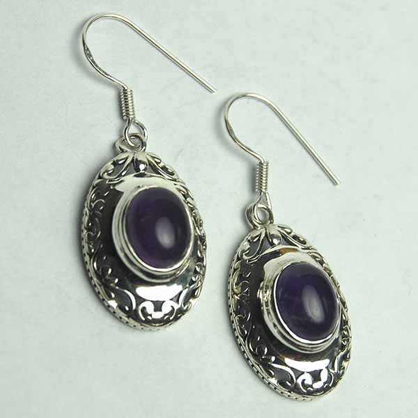 Silver Earring Amethyst Circle