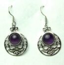 Silver Earring Amethyst Circle