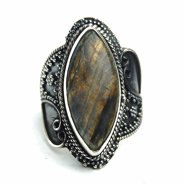 Silver Ring Labradorite Long