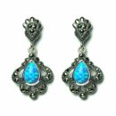 Silver Earring Marcasite Blue