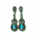 Silver Earring Marcasite Blue