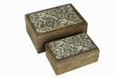 Box Wooden Floral Set Of 2