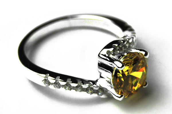 Silver Ring Circle Citrine CZ