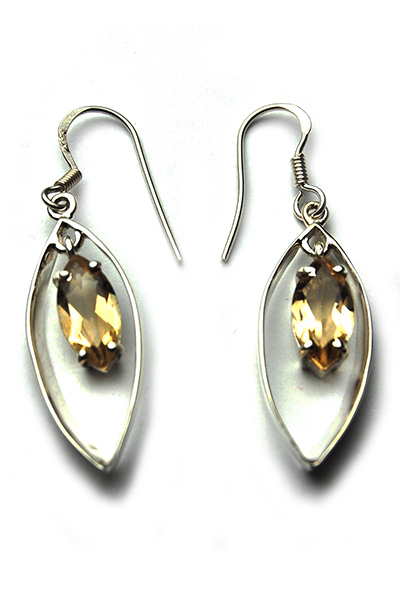 Silver Earring Oval Citrine
