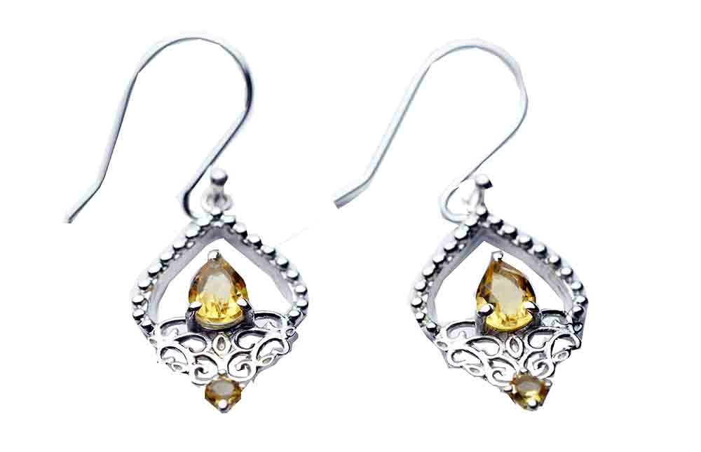 Silver Earring Double Citrine