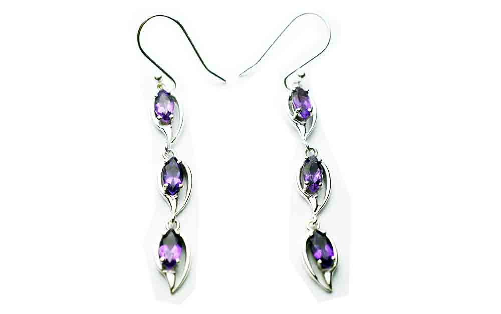 Silver Earring Triple Amethyst